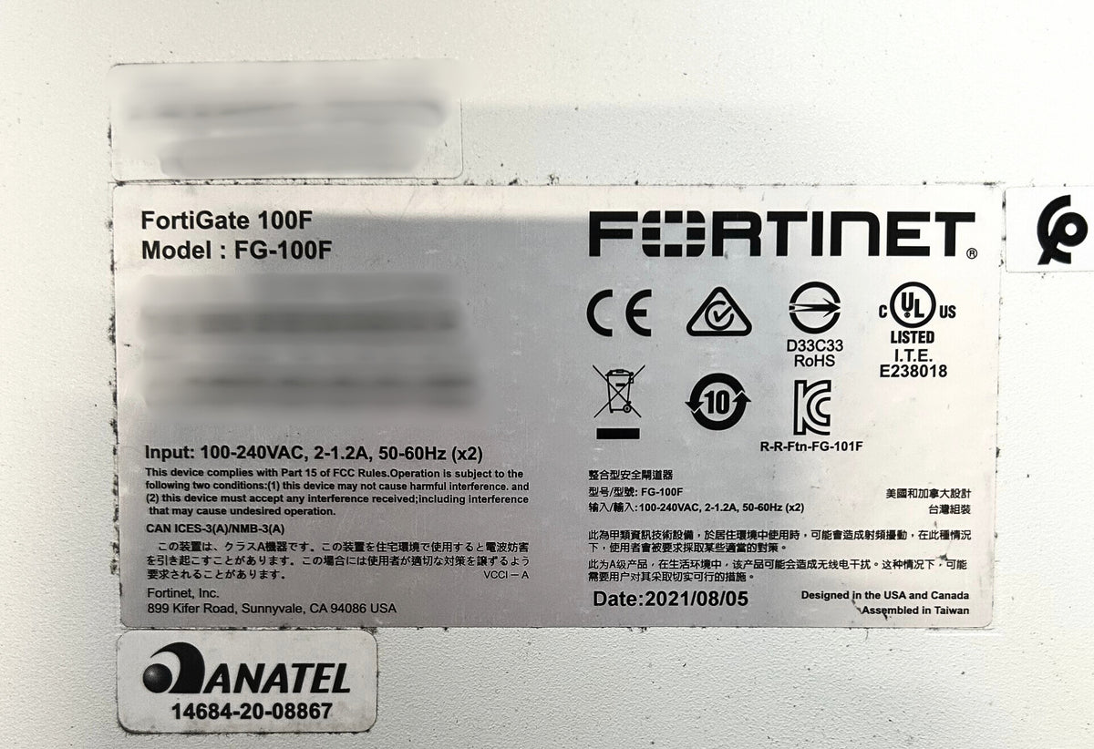 Fortinet FG-100F FortiGate-100F Network Firewall Appliance, Used