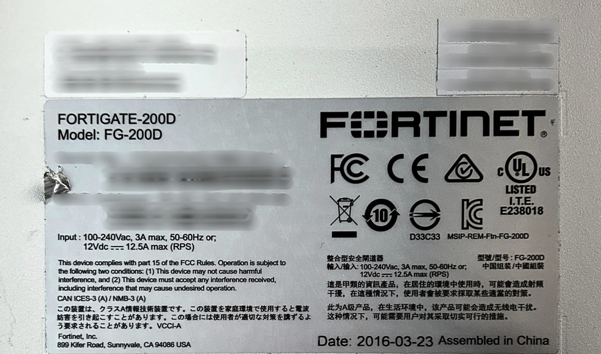 Fortinet FG-200D 16 Port Gigabit Firewall Security Appliance, Used