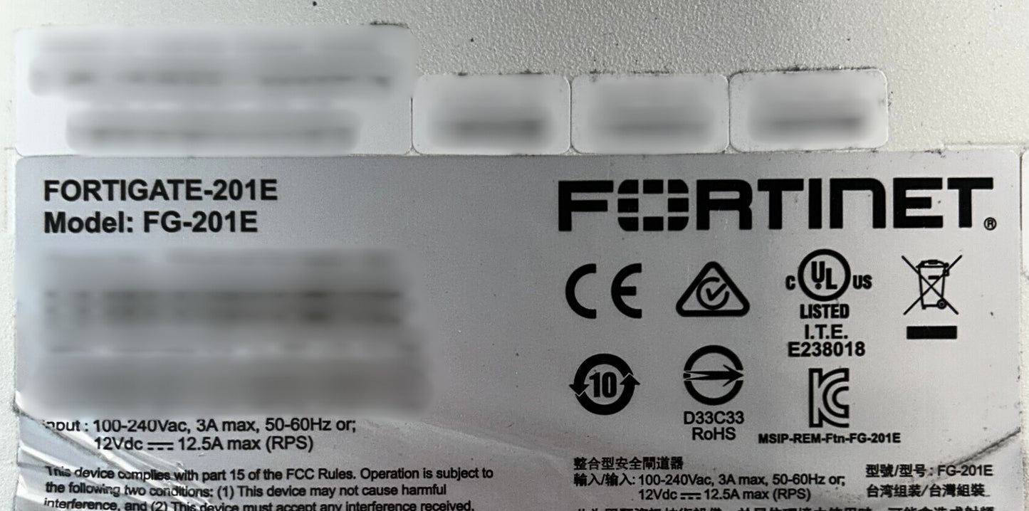 Fortinet FG-201E 14 Port GbE 4 Port SFP Security Firewall, Used