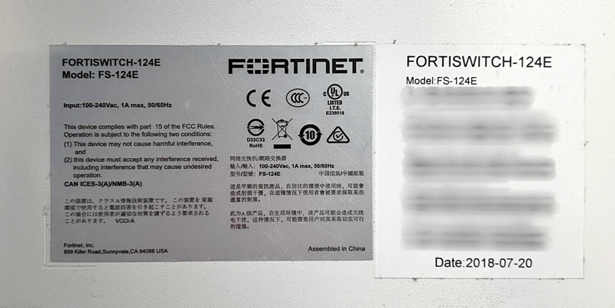Fortinet FS-124E FORTISWITCH 124E 24-Port 1G POE Managed Ethernet Switch, Used