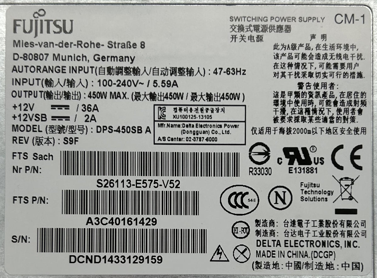 Fujitsu A3C40161429 450W Power Supply Primergy S7/S8, Used