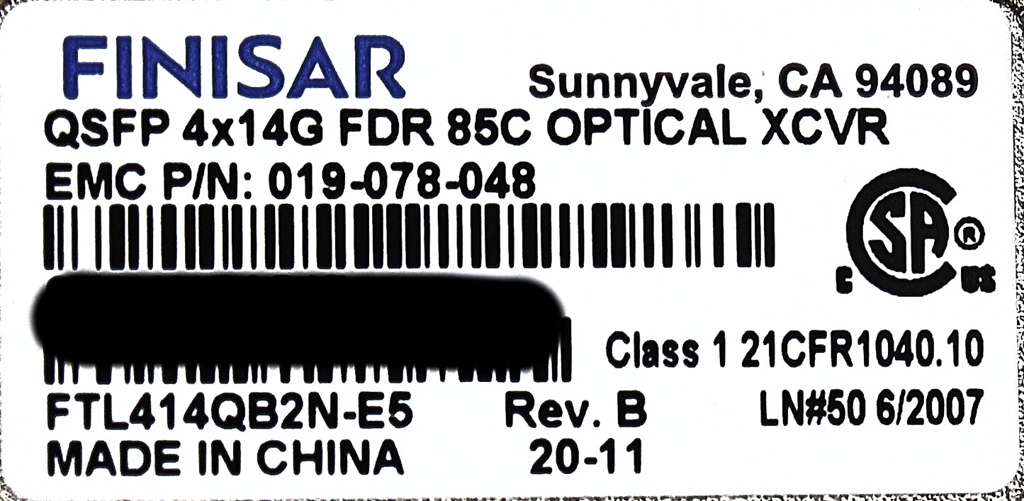 Fujitsu FTL414QB2N-E5 56GB QSFP+ INFINIBAND 40GBASE-SR4 019-078-048, Used