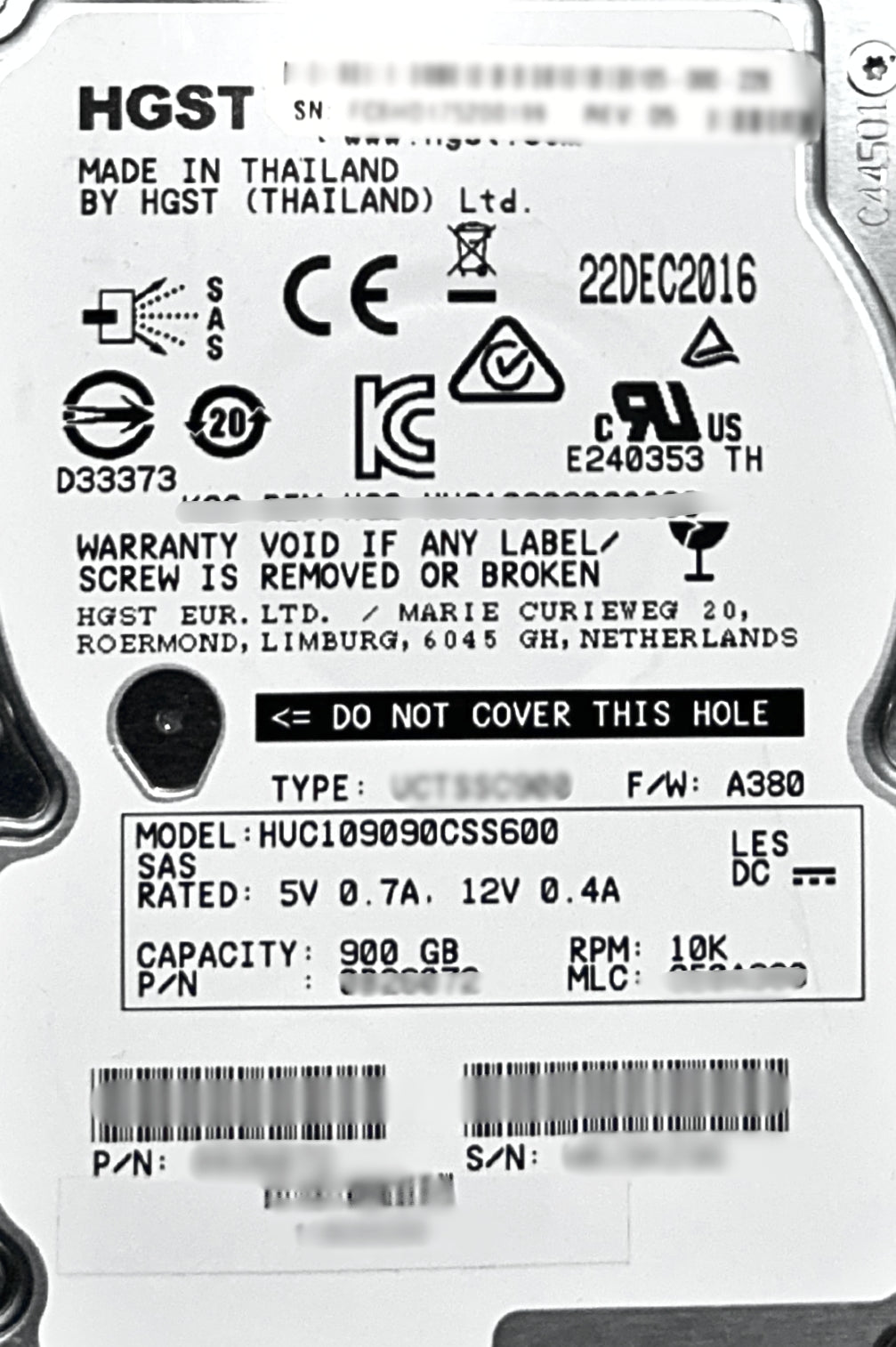 HGST HUC109090CSS600 900GB 10K SAS 2.5 6G HITACHI HDD, Used