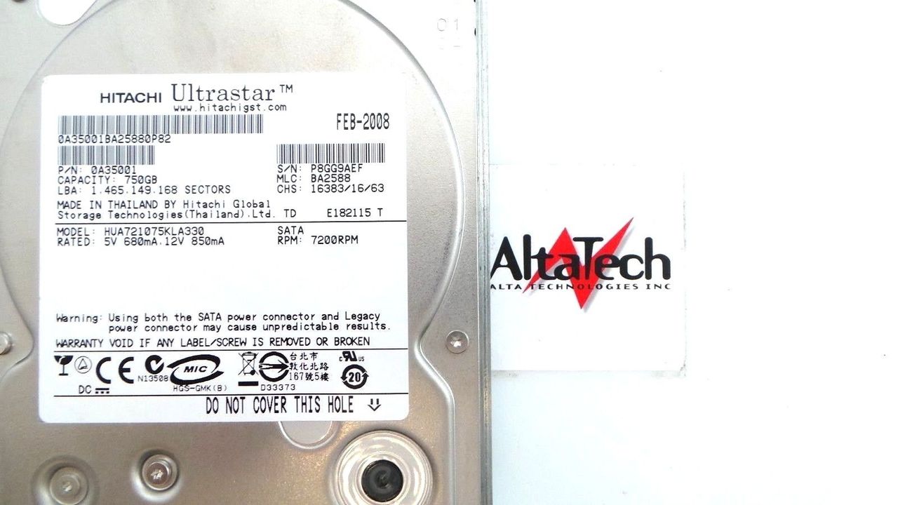 Hitachi HUA721075KLA330 Ultrastar 750GB 7.2K SATA 3.5" 3G HDD Hard Drive, Used