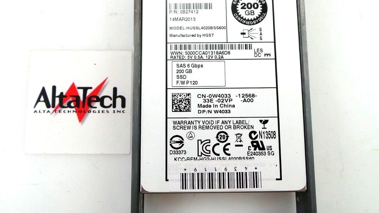 Hitachi HUSSL4020BSS600 Hitachi HUSSL4020BSS600 Compellent 200GB SSD SAS 2.5 6G HDD Dell 0B27412, Used