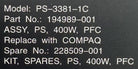 HP 228509-001 DL380 G2 400W PWR SUPPLY, Used
