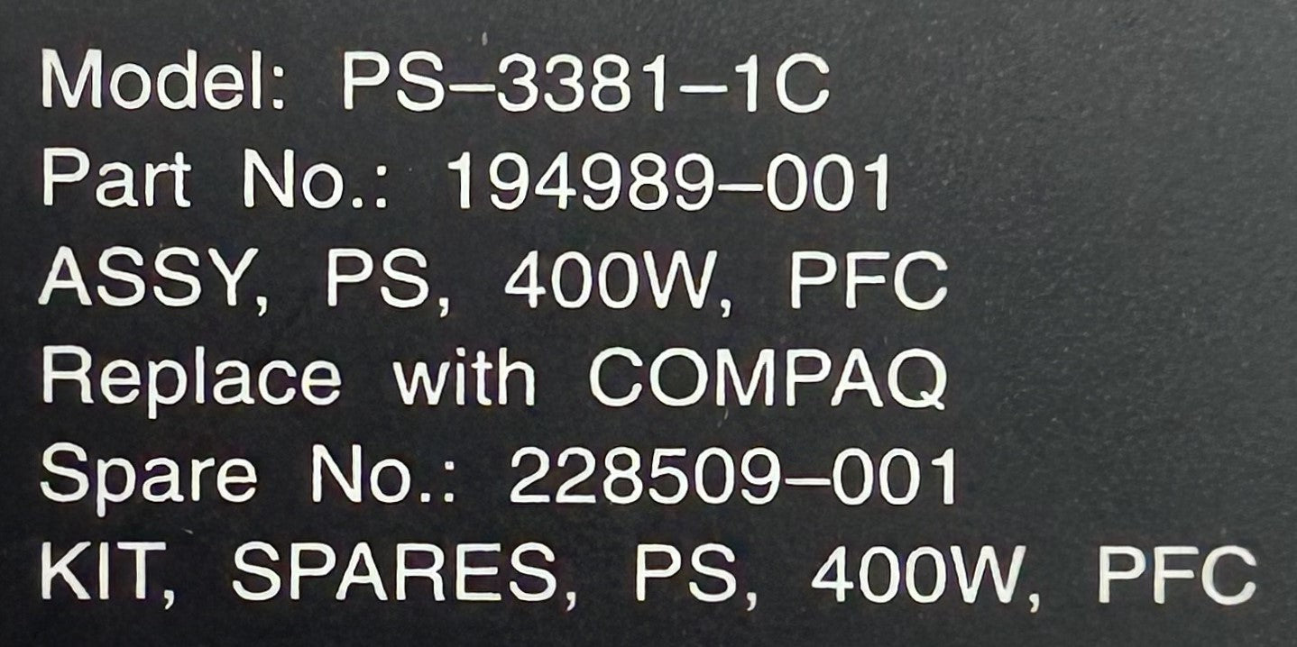 HP 228509-001 DL380 G2 400W PWR SUPPLY, Used