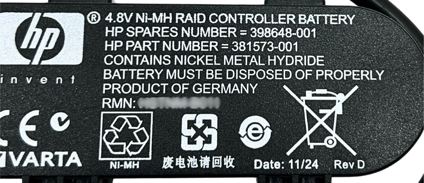 HP 398648-001 4.8V NI-MH RAID CONTROLLER BATTERY, Used