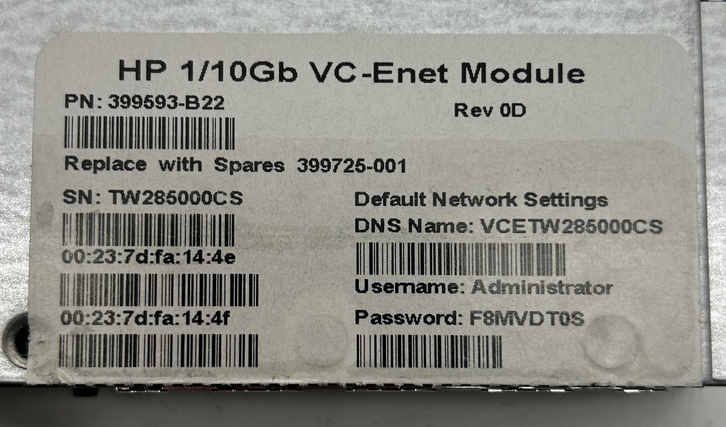 HP 399725-001 HP BL-C 1/10GB VC-ENET, Used