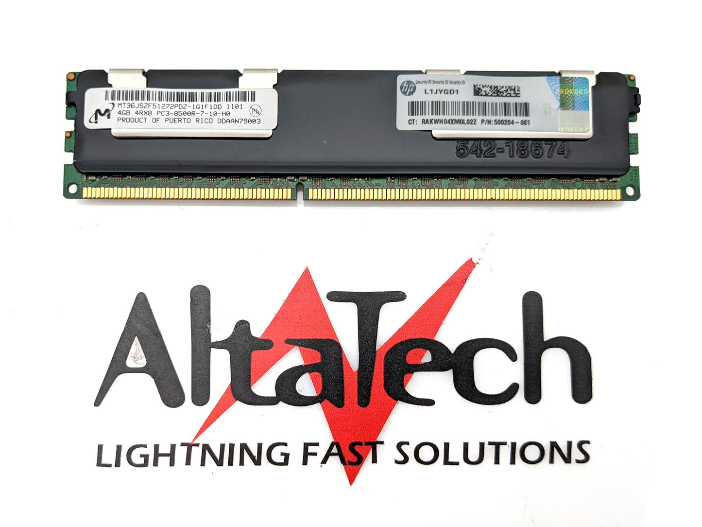 HP 500660-B21 4GB(1X4GB) 4RX8 PC3-8500R LP DIMM, Used