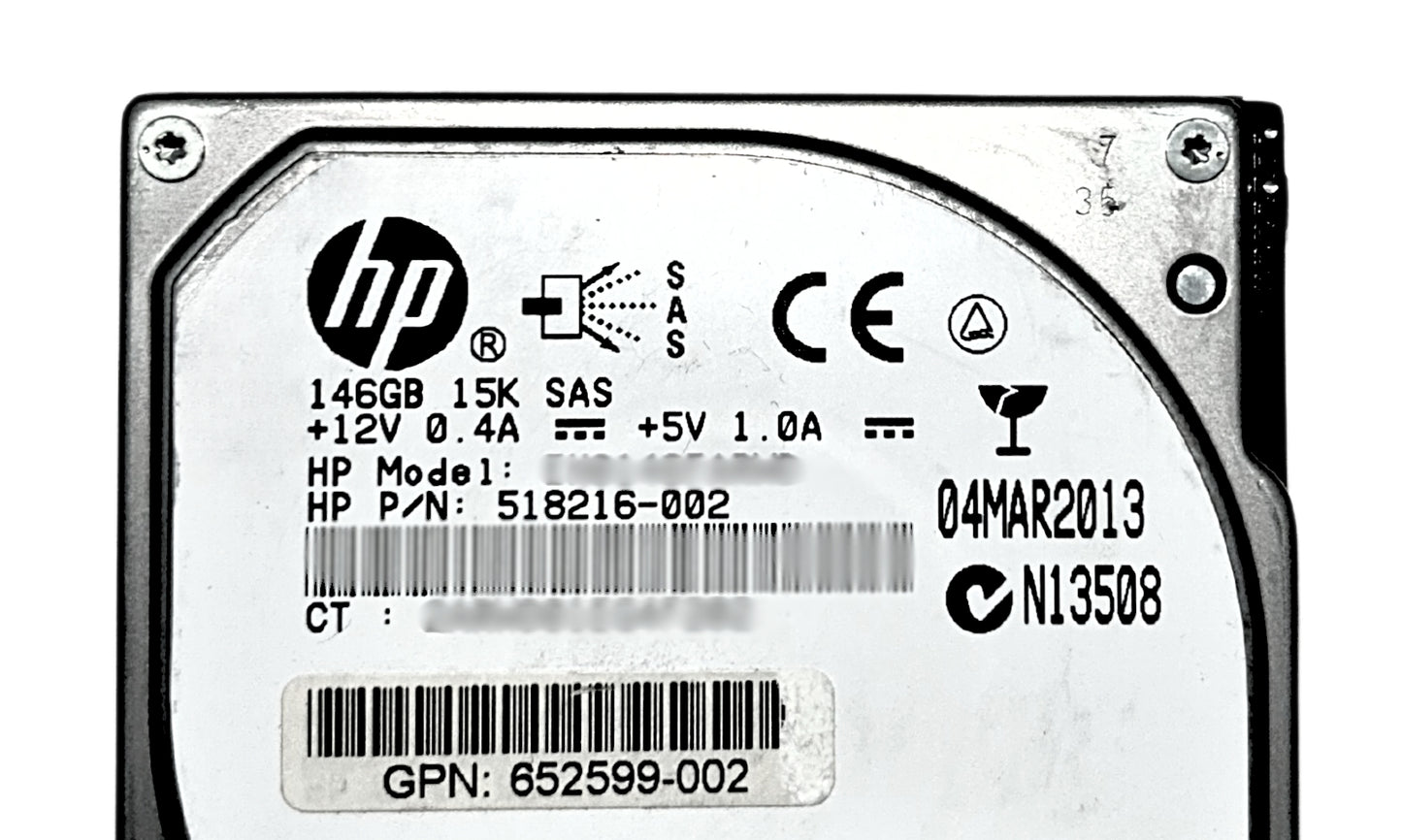 HP 518216-002 146GB 6G 15K SAS SFF HARD DRIVE, Used