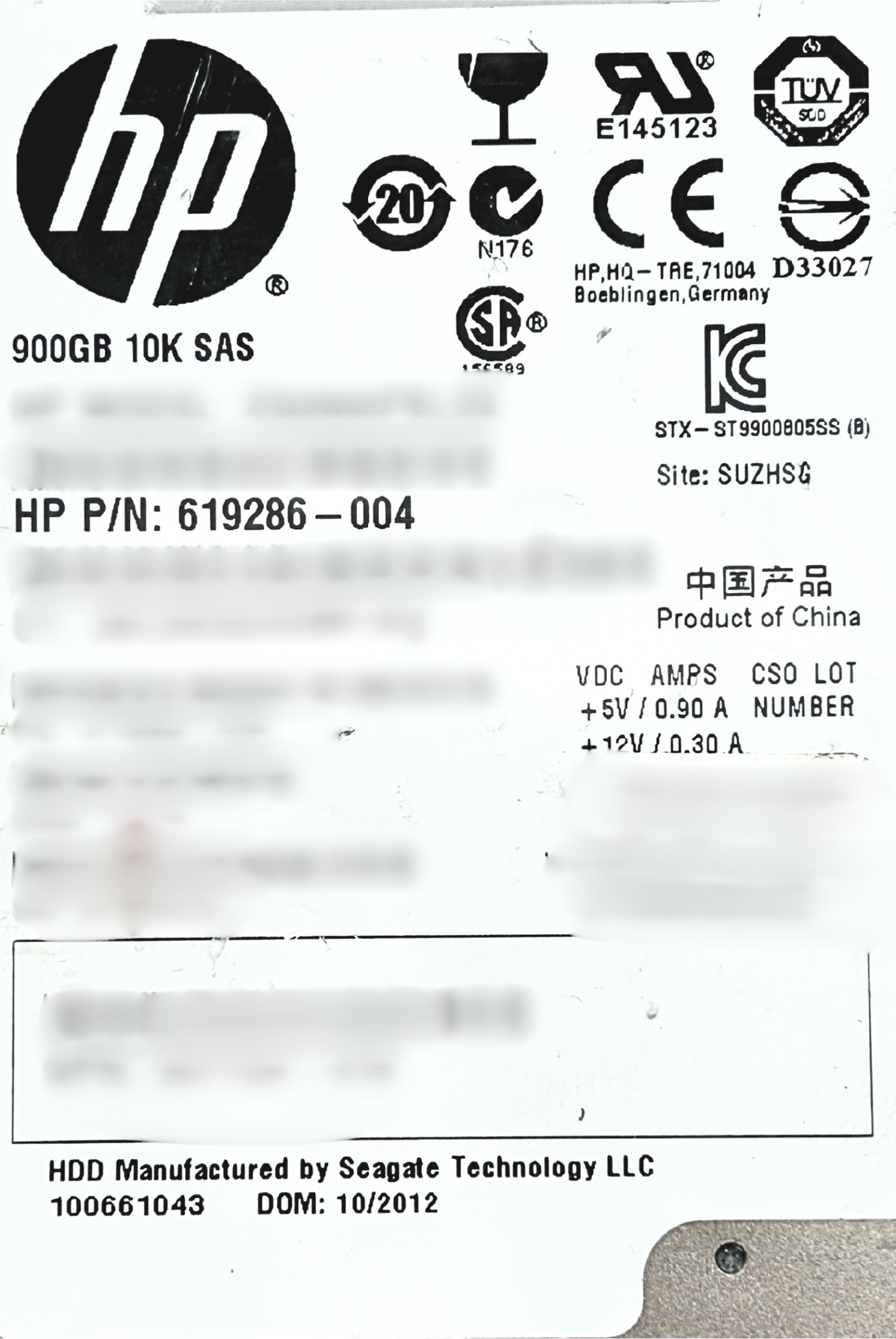 HP 619286-004 900GB 10K 6G DP SAS 2.5" Hot-Plug HDD, Used