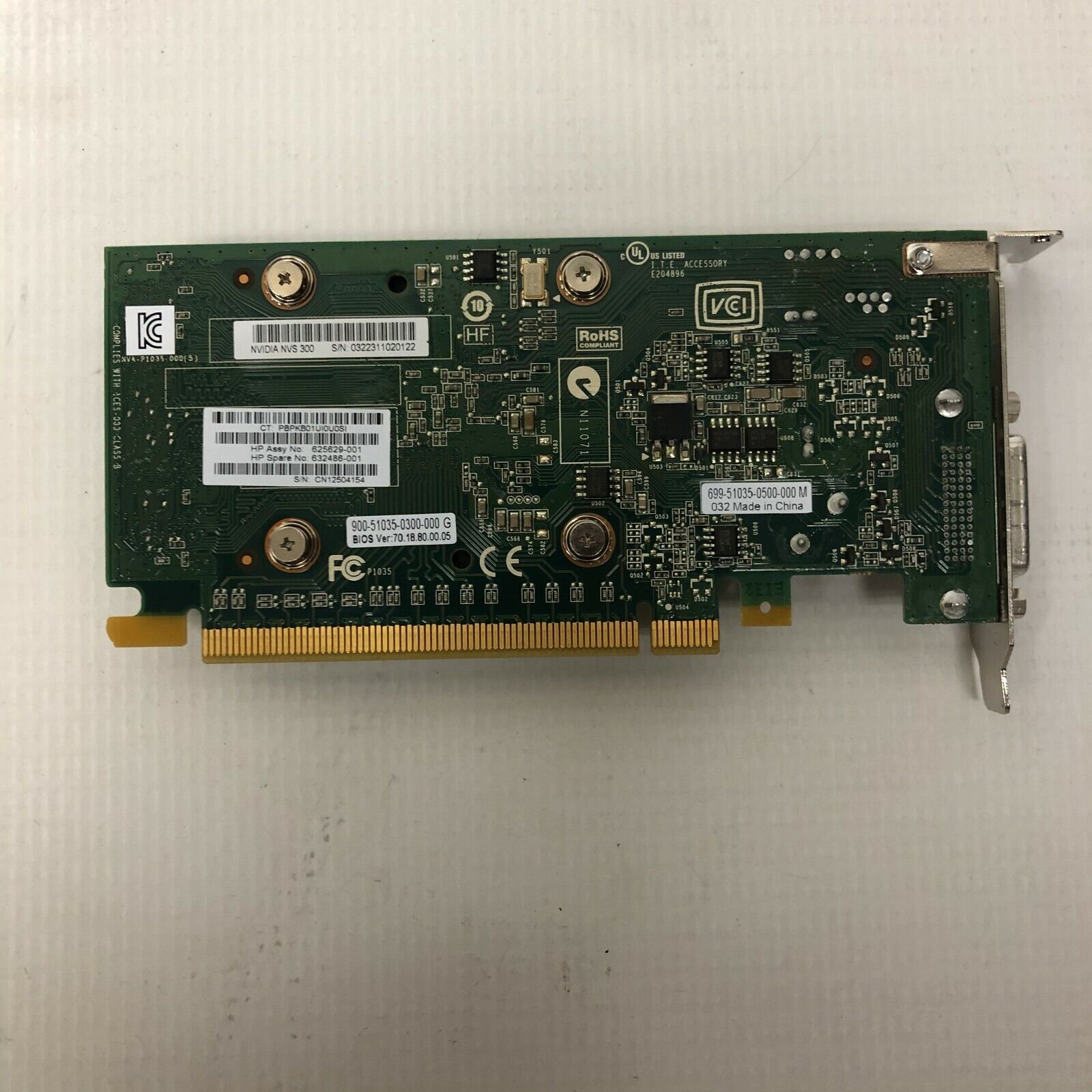 HP 632486-001 HP QUADRO NVS 300 512MB PCI-E FH, Used