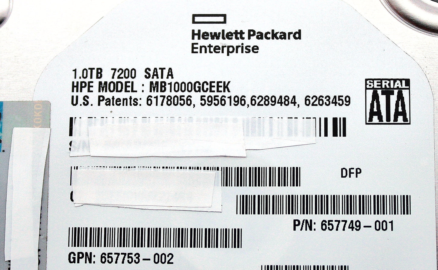 HP 657749-001 1TB 6G 7.2K SATA LFF NHP Hard Drive, Used