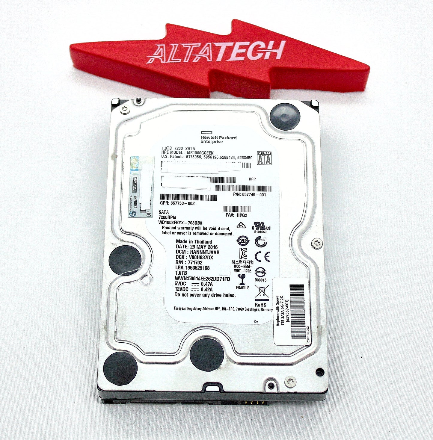 HP 657749-001 1TB 6G 7.2K SATA LFF NHP Hard Drive, Used
