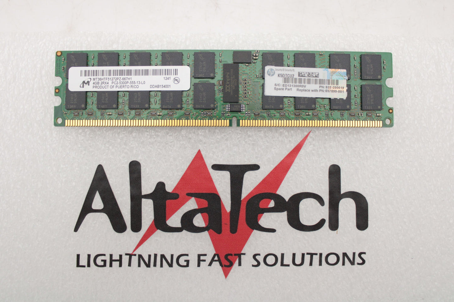 HP 657899-001 4GB 1X4GB PC2-5300P 2RX4 DIMM, Used