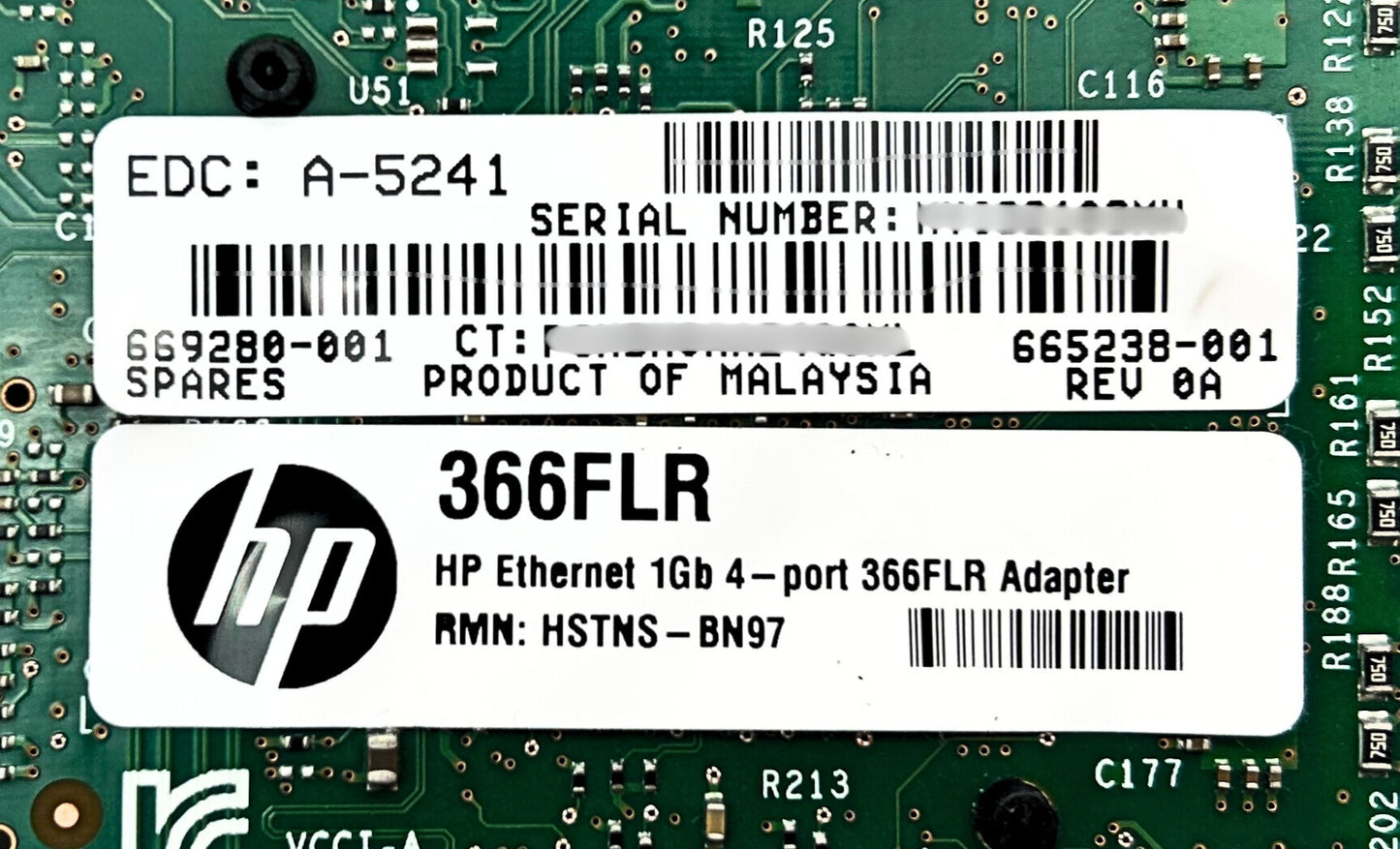 HP 665238-001 Lot of 50 HP 665238-001 / 665240-B21/684217-B21 336FLR 4 Port 1GB ADAPTERS, Used