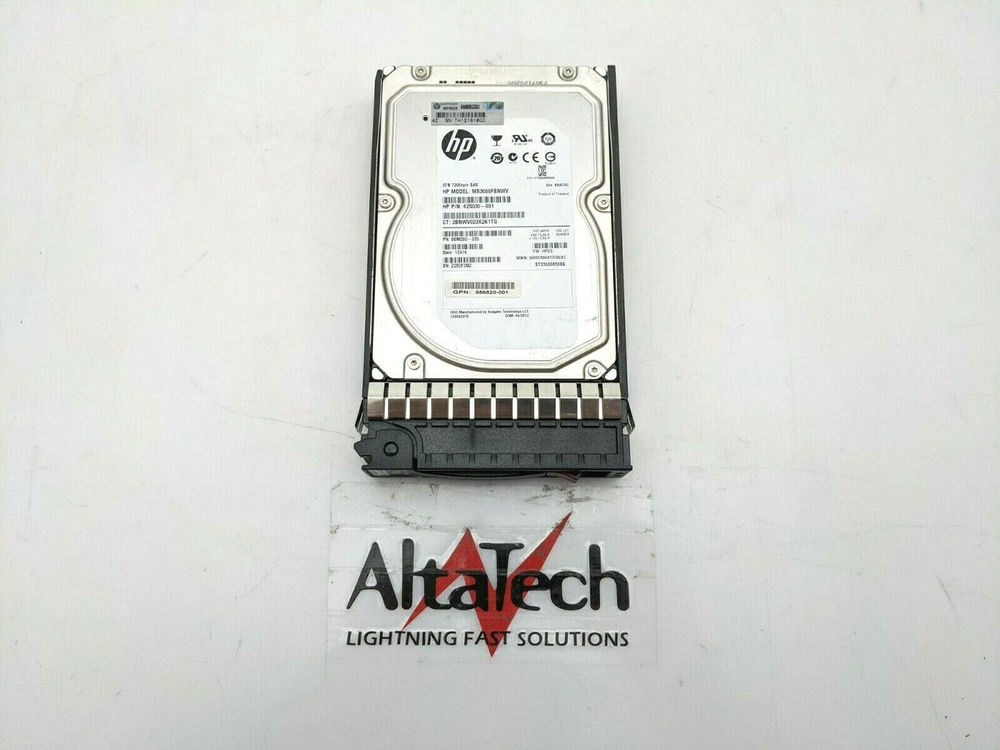 HP 687045-001 3TB 6Gbps 7.2K RPM LFF 3.5" SAS Hard Drive, Used