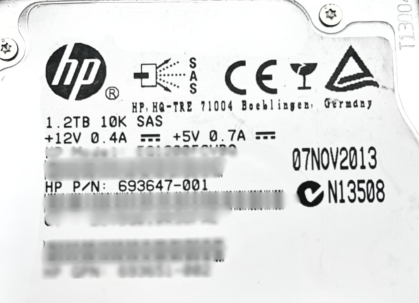 HP 693647-001 1.2TB 6G 10K SFF SAS HDD, Used