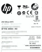 HP 695503-002 HP 2TB 7.2K 3.5 inch SATA 6GBS HDD Hard Disk Drive, Used