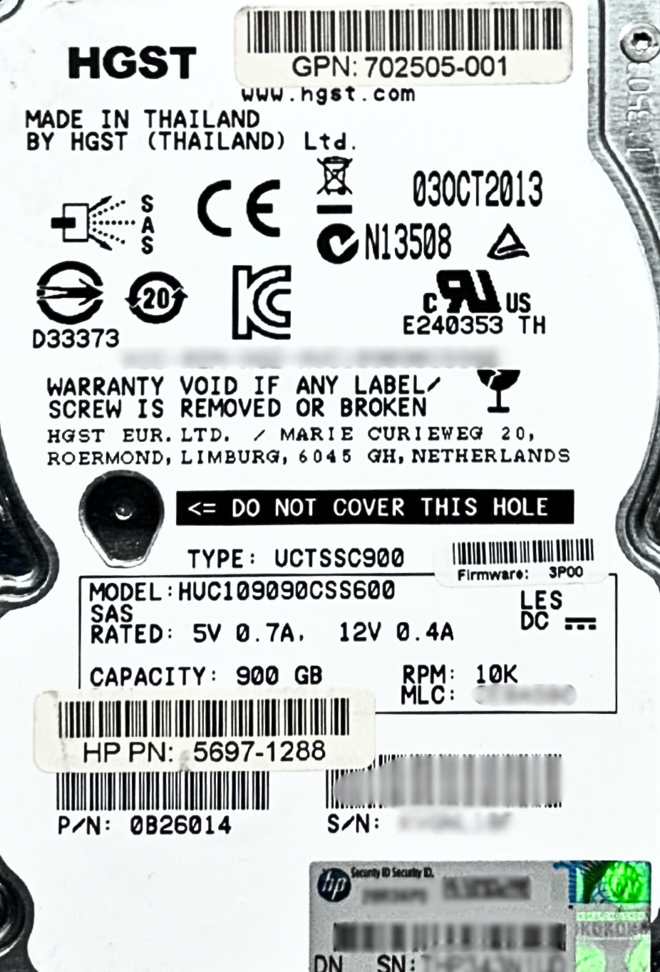 HP 702505-001 900GB 10K 6G 2.5" SAS HDD, Used
