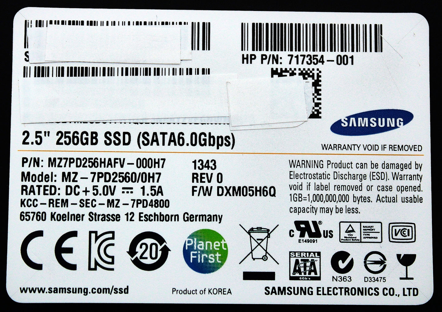 HP 717354-001 SSD 256GB SATA 6G 2.5" SED, Used