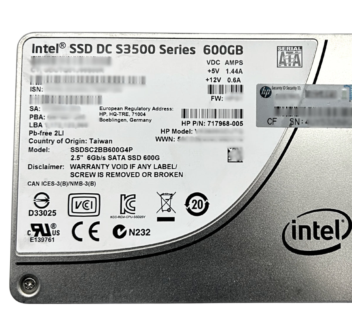 HP 717968-005 600GB 6G VE SC SATA 2.5" SSD, Used