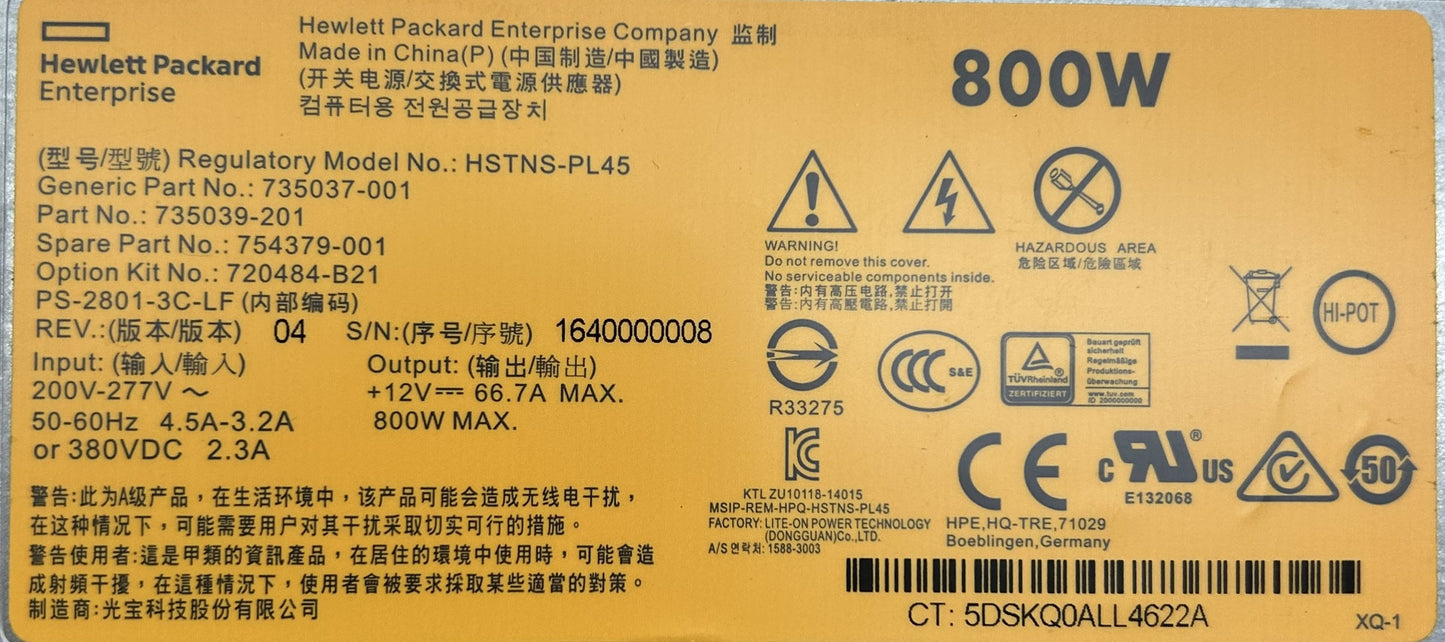 HP 754379-001 800W FS UNIV. HP POWER SUPPLY, Used