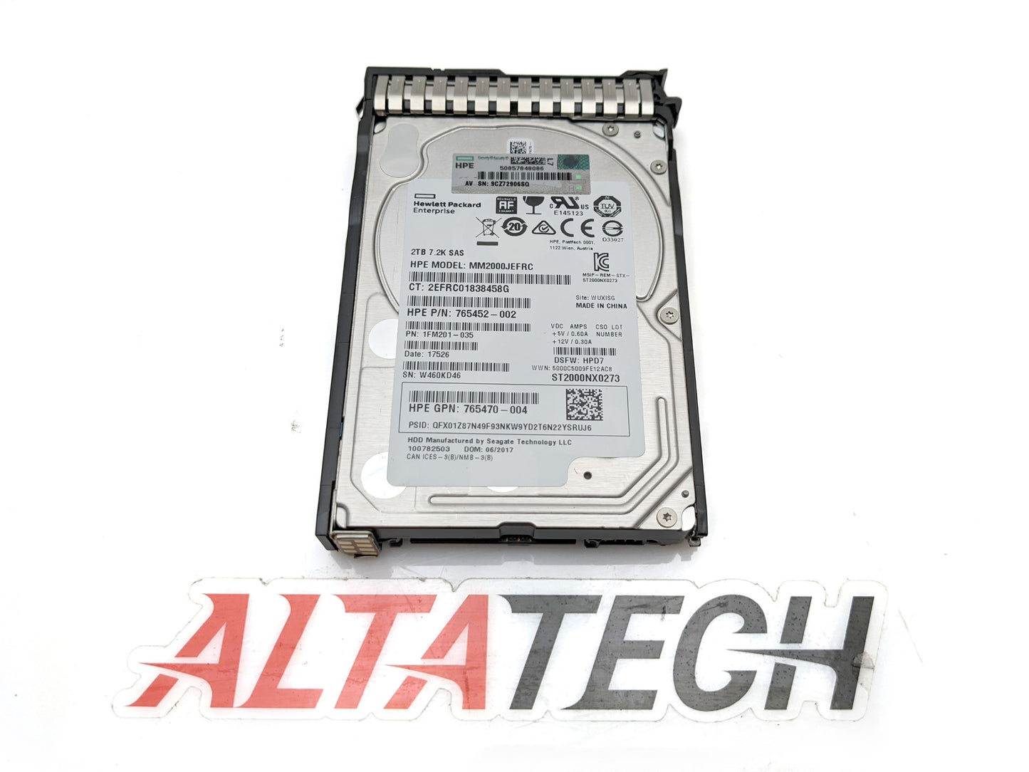 HP 765873-001 2TB 7.2K SAS SFF 12G, Used