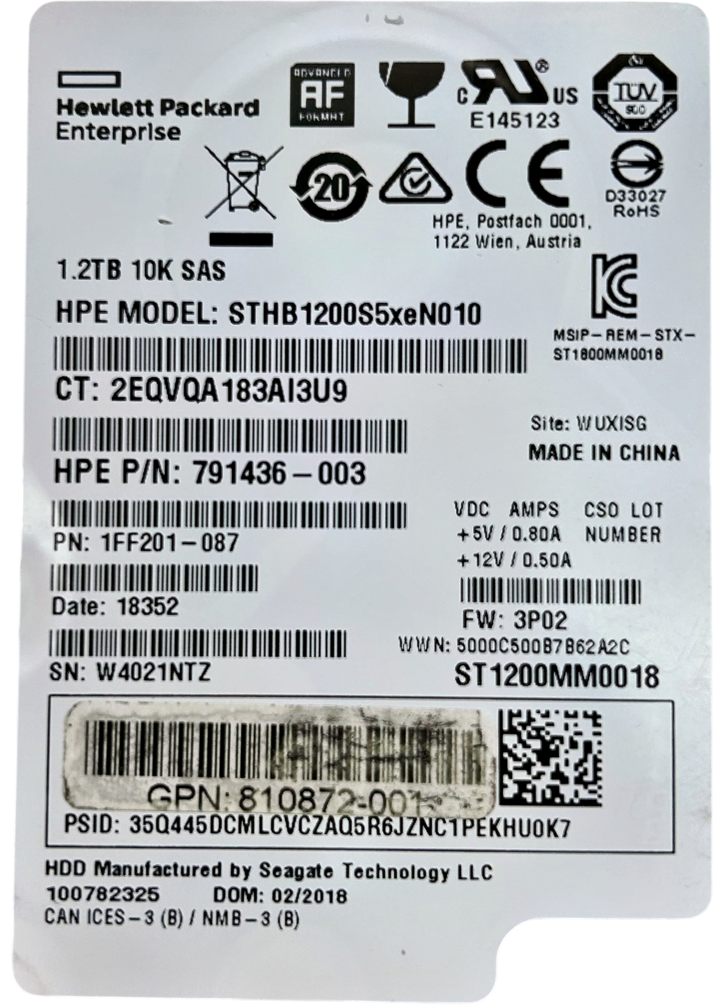 HP 791436-003 3PAR 1.2TB SAS 6G 10K SFF HDD, Used