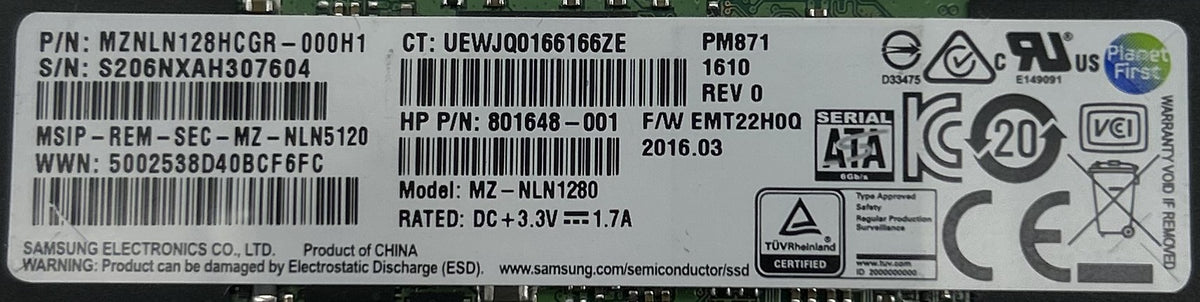 HP 801648-001 128GB SATA-3 6Gbps M.2 2280 SSD, Used