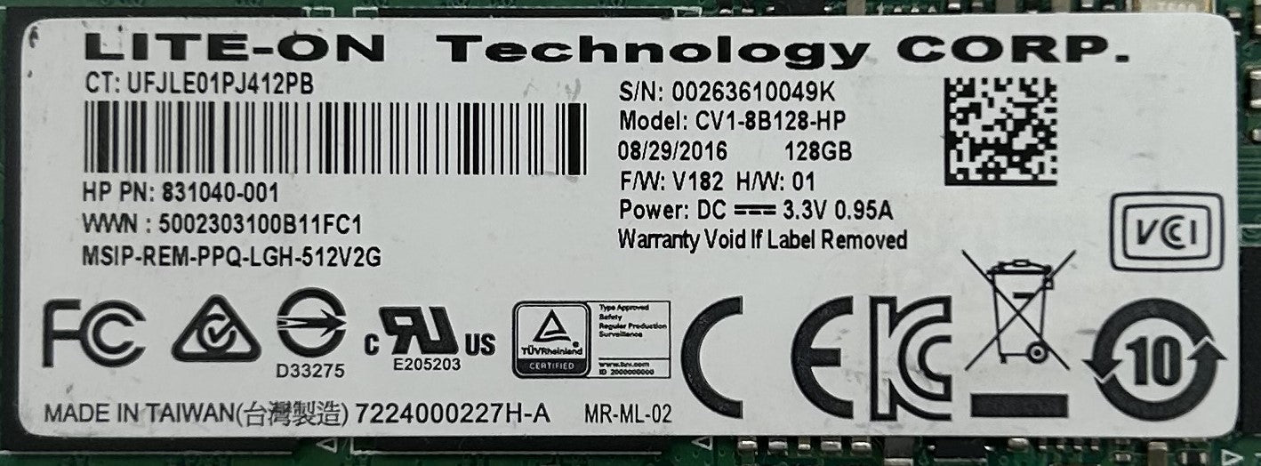 HP 831040-001 128GB M.2 SATA SSD, Used