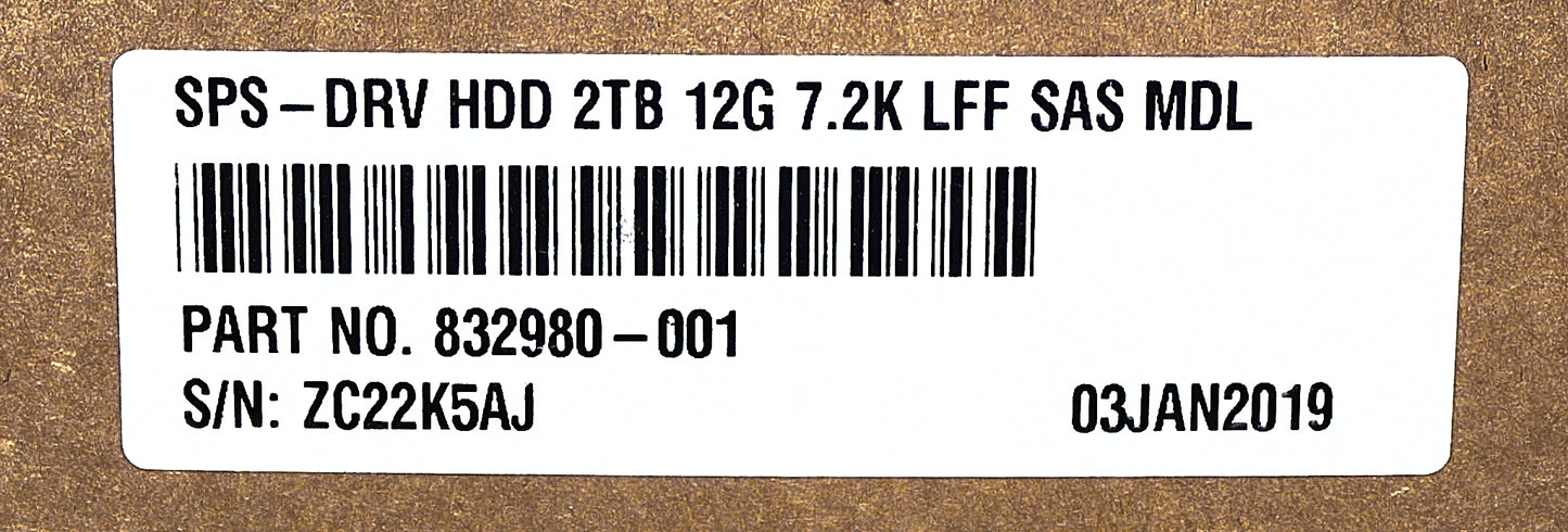 HP 832980-001 2TB 12G 7.2K LFF SAS MDL HDD, Used