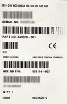 HP 849520-001_NEW 600GB 12G 10K SFF SAS ENT NHP, New Sealed