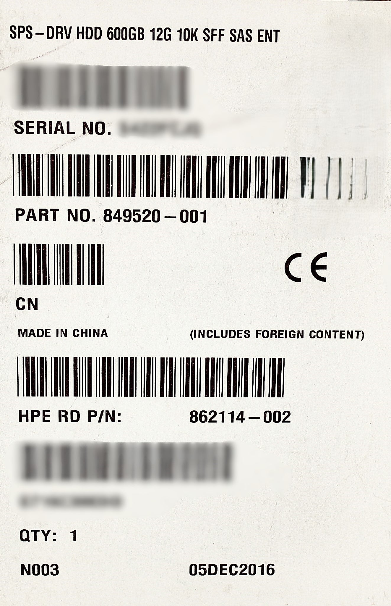 HP 849520-001_NEW 600GB 12G 10K SFF SAS ENT NHP, New Sealed