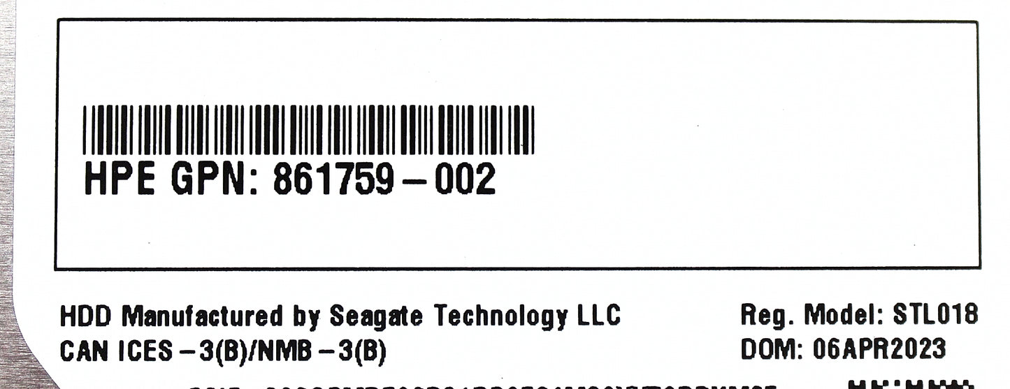 HP 861759-002 6TB SATA 6G 7.2K LFF LP 512e DS HDD, Used
