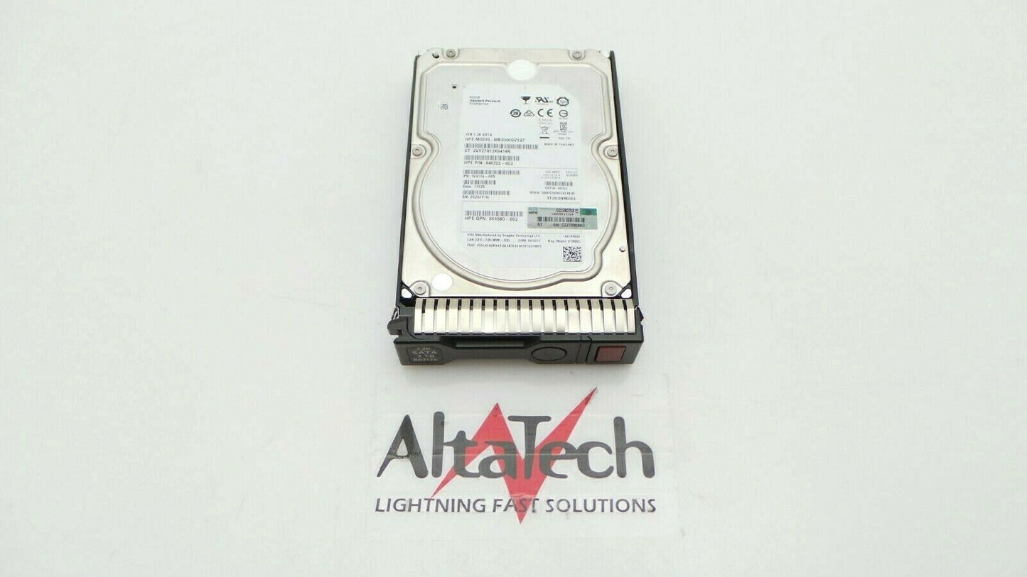 HP 862126-001 2TB 6G 7.2K RPM SATA LFF 3.5" Hard Drive, Used