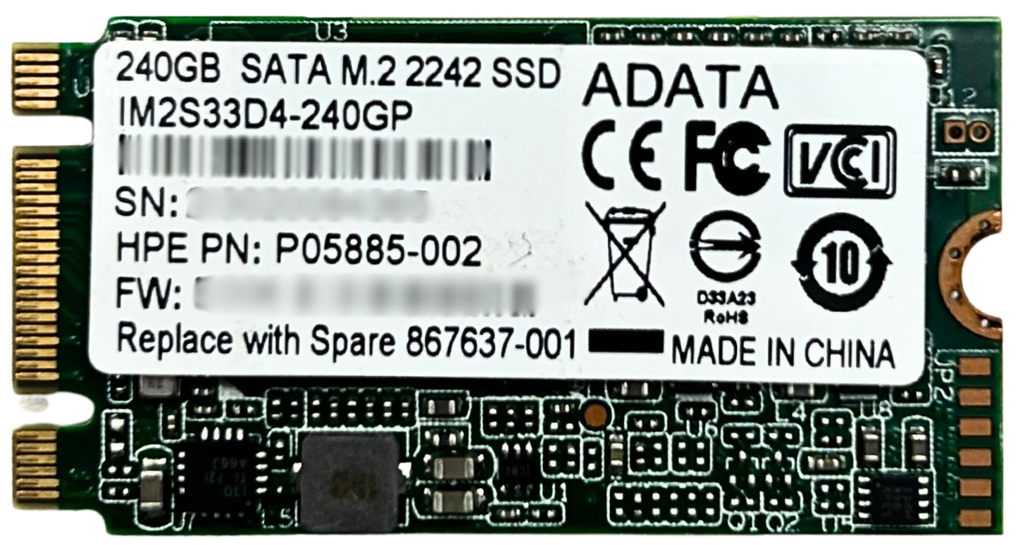 HP 867637-001 240GB SATA M.2 2242 SSD, Used
