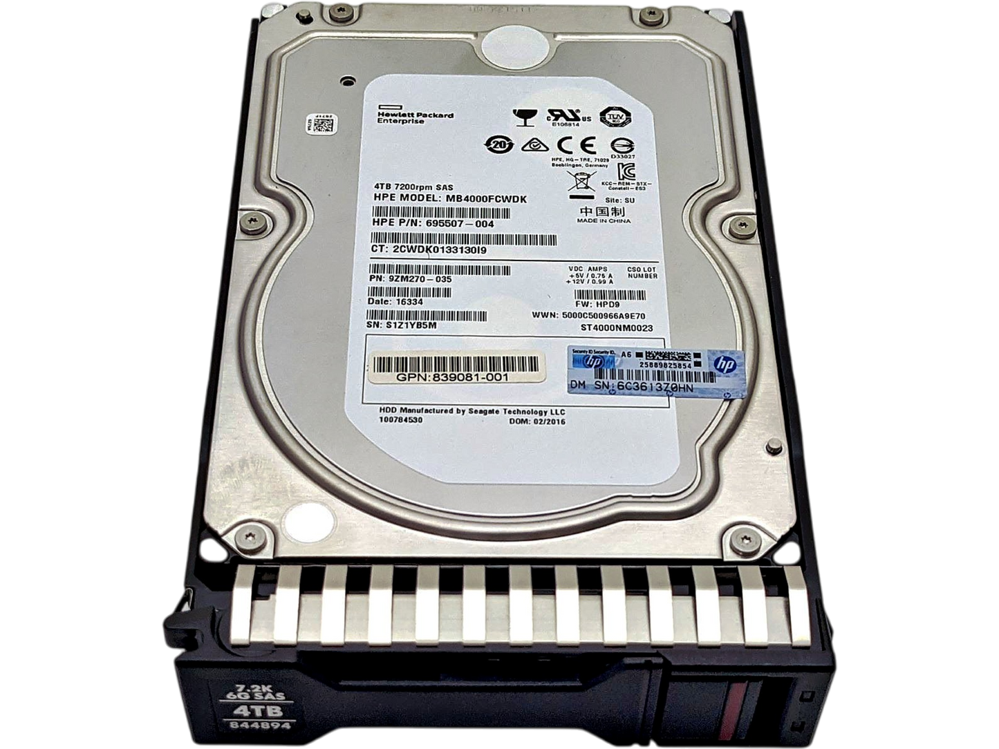 HP 869726-001 4TB 12G SAS 7.2K 3.5" MDL SC, Used