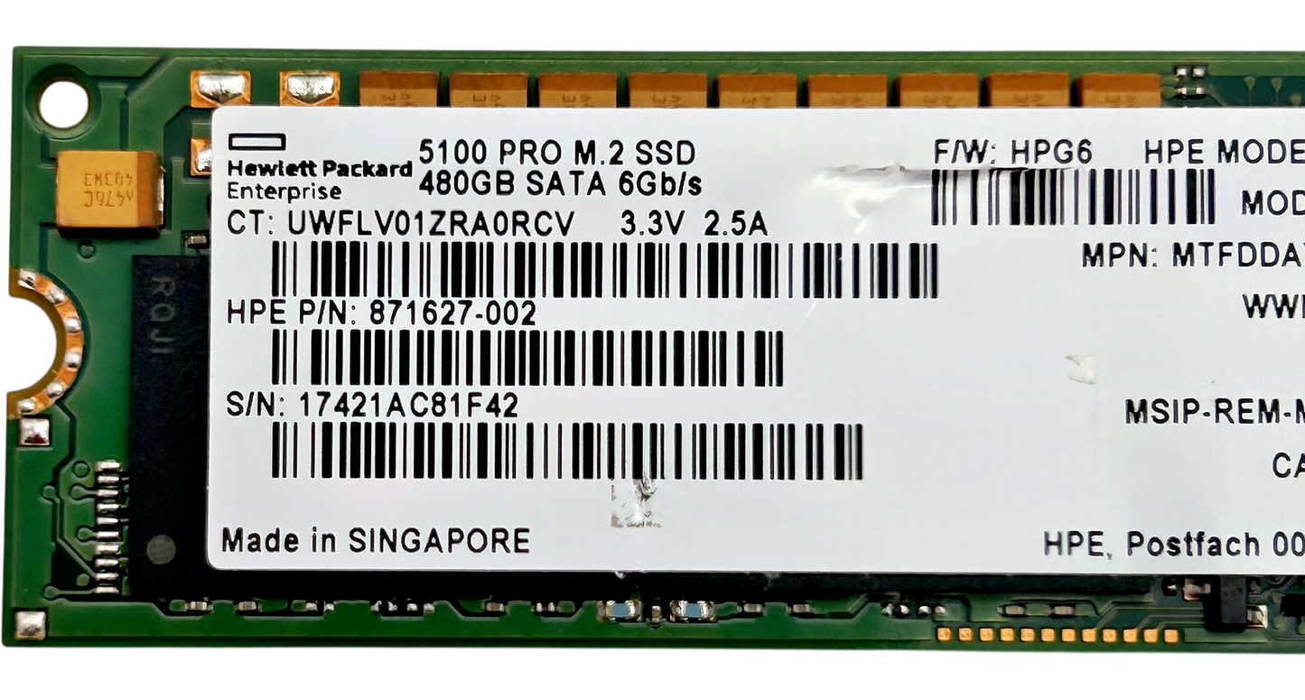 HP 871627-002 480GB SATA 6G MU M.2 2280 SSD, Used
