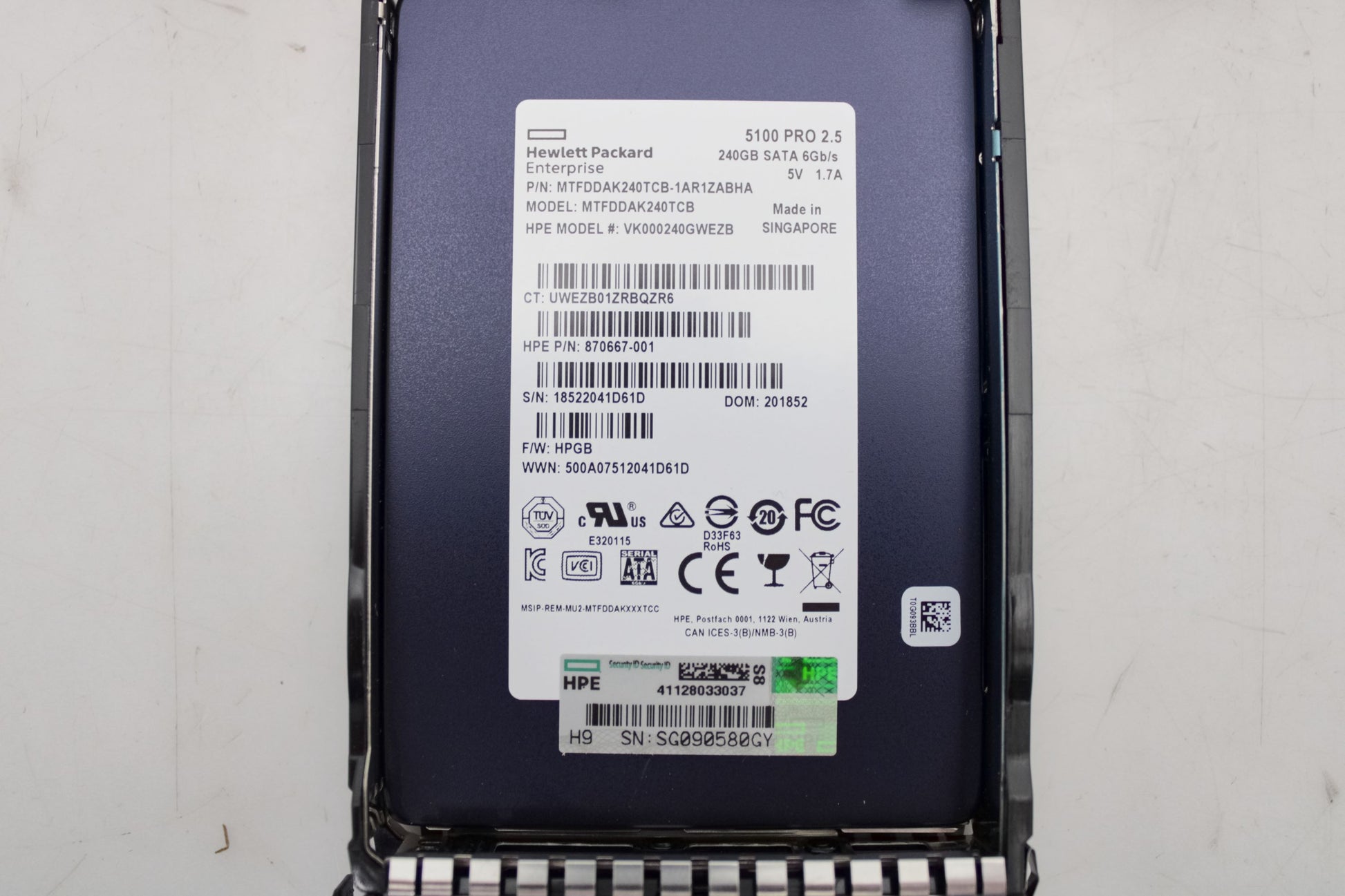 HP 875652-001 240GB 6G SFF RI SATA SC DS SSD HDD, Used