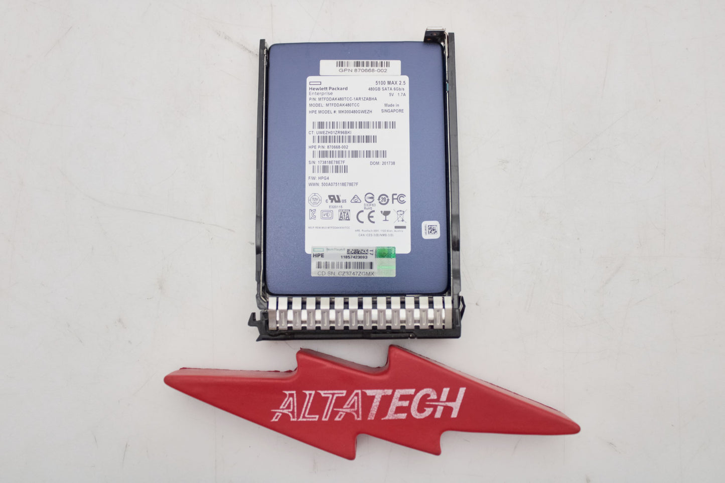 HP 875863-001 480GB 6G MU SFF SATA SC DS SSD HDD, Used