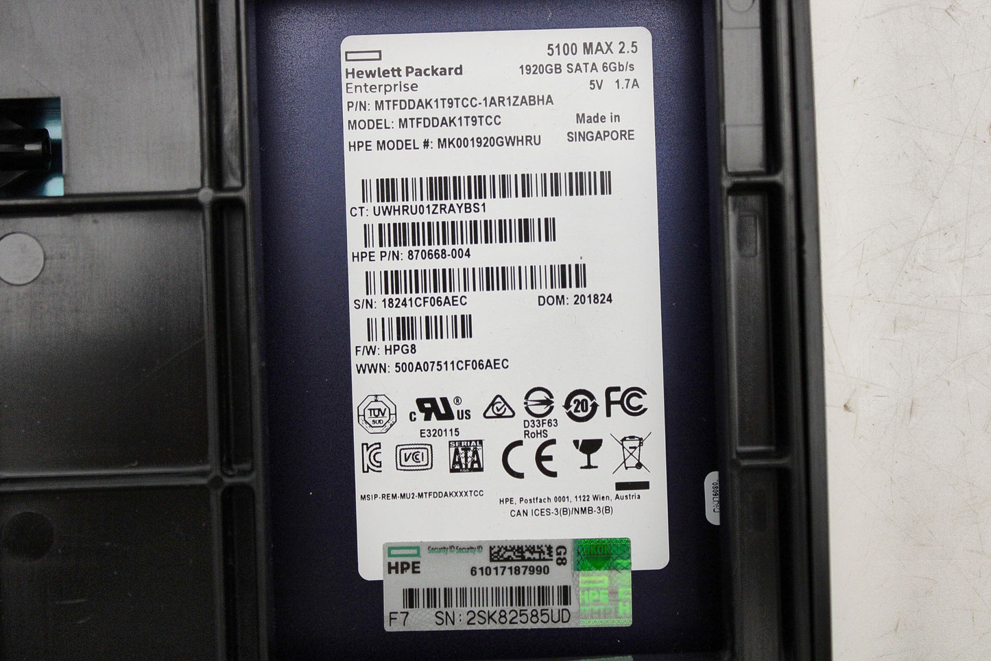 HP 875868-001 1.92TB SATA 6G Mixed Use LFF (3.5in) SCC DS SSD, Used