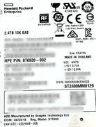 HP 876939-002 2.4TB 10K 12G SAS SFF ENT HDD Hard Disk Drive 2.5 inch, Used