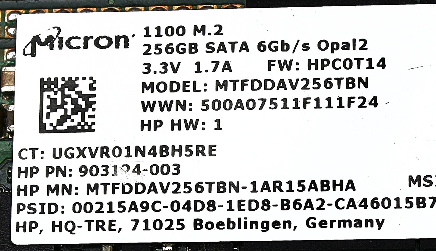 HP 903124-003 256GB 2280 M2 SATA3 TLC SSD, Used