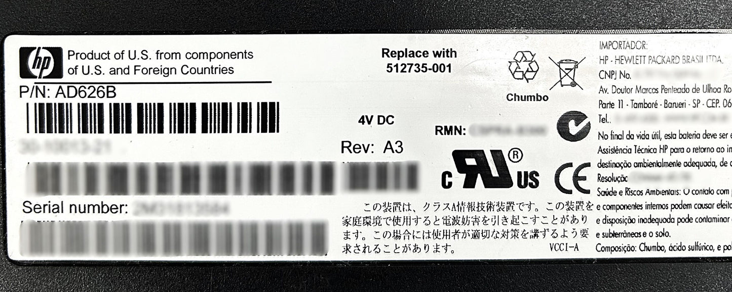HP AD626B EVA4/6/8000 4V 13.5A BAT 512735-001, New Open Box