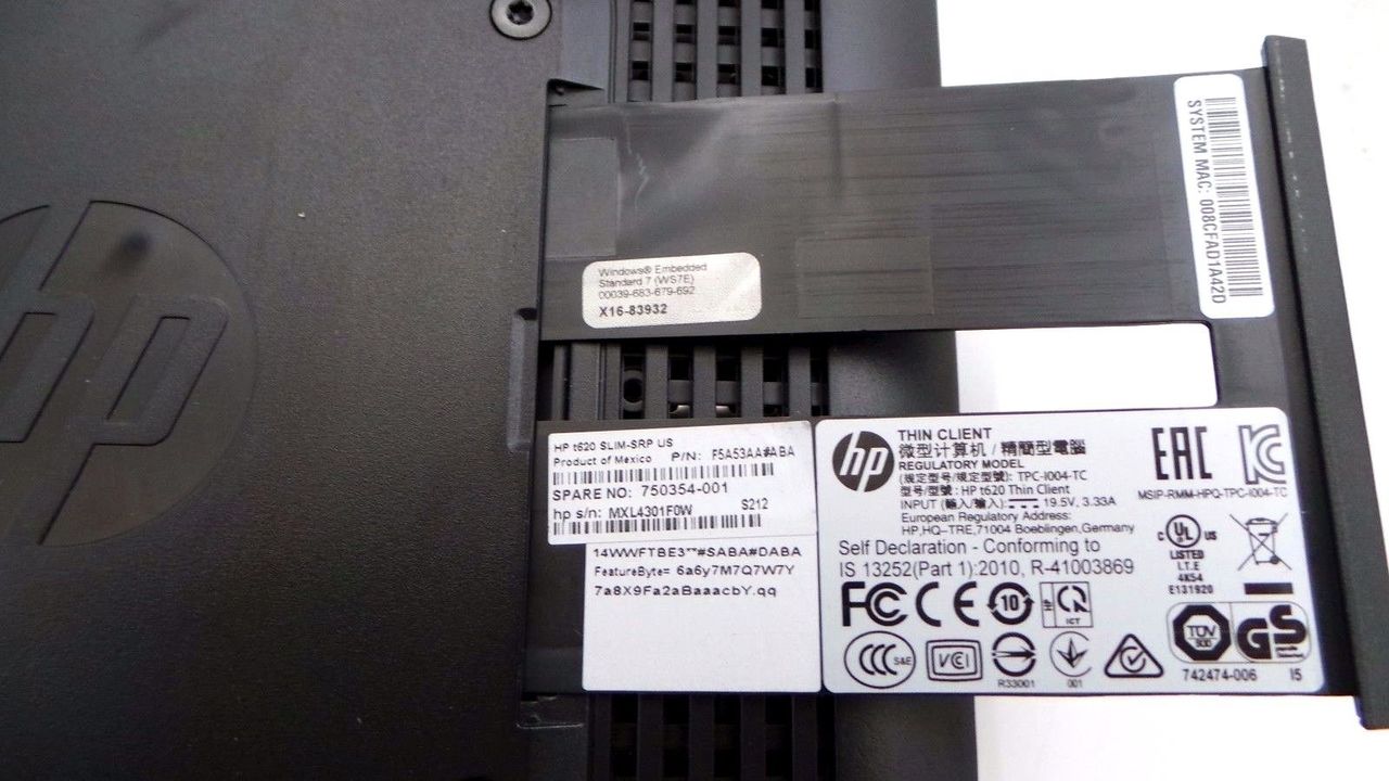 HP F5A53AA T620 Thin Client 1.65GHz 4GB 16GB Flash Windows 7E w/ New Mouse & Keyboard, Used