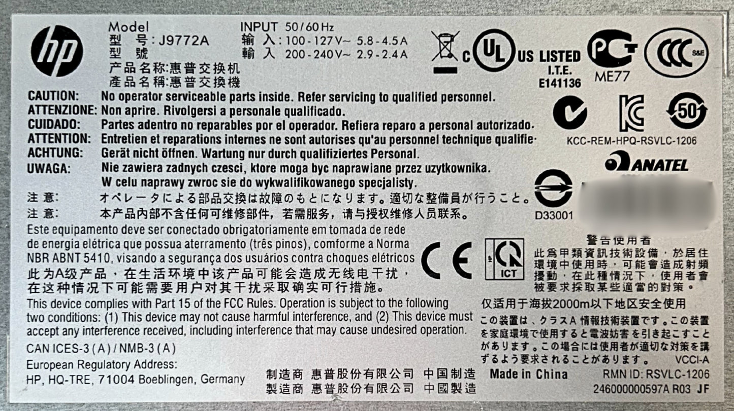 HP J9772A HP Aruba 2530-48G-POE+ 48 Port Ethernet Switch, Used