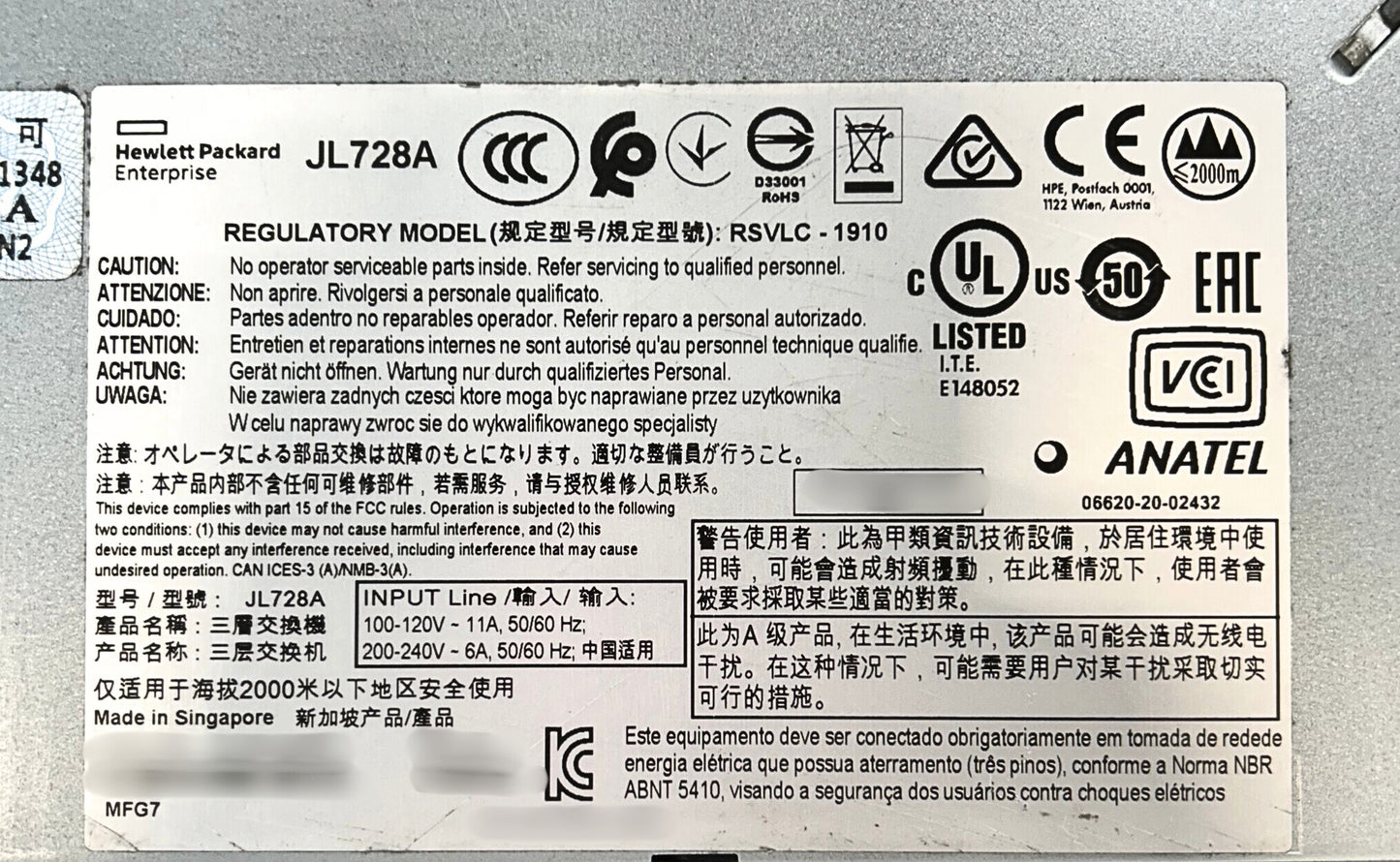 HP JL728A HPE Aruba 6200F 48-Port Class 4 4SFP+, Used
