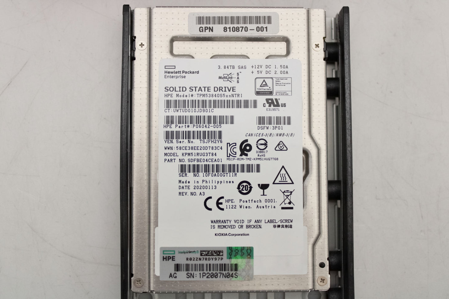 HP P14220-001 3.84TB SFF SSD SSF7K / SS8K (3PAR), Used